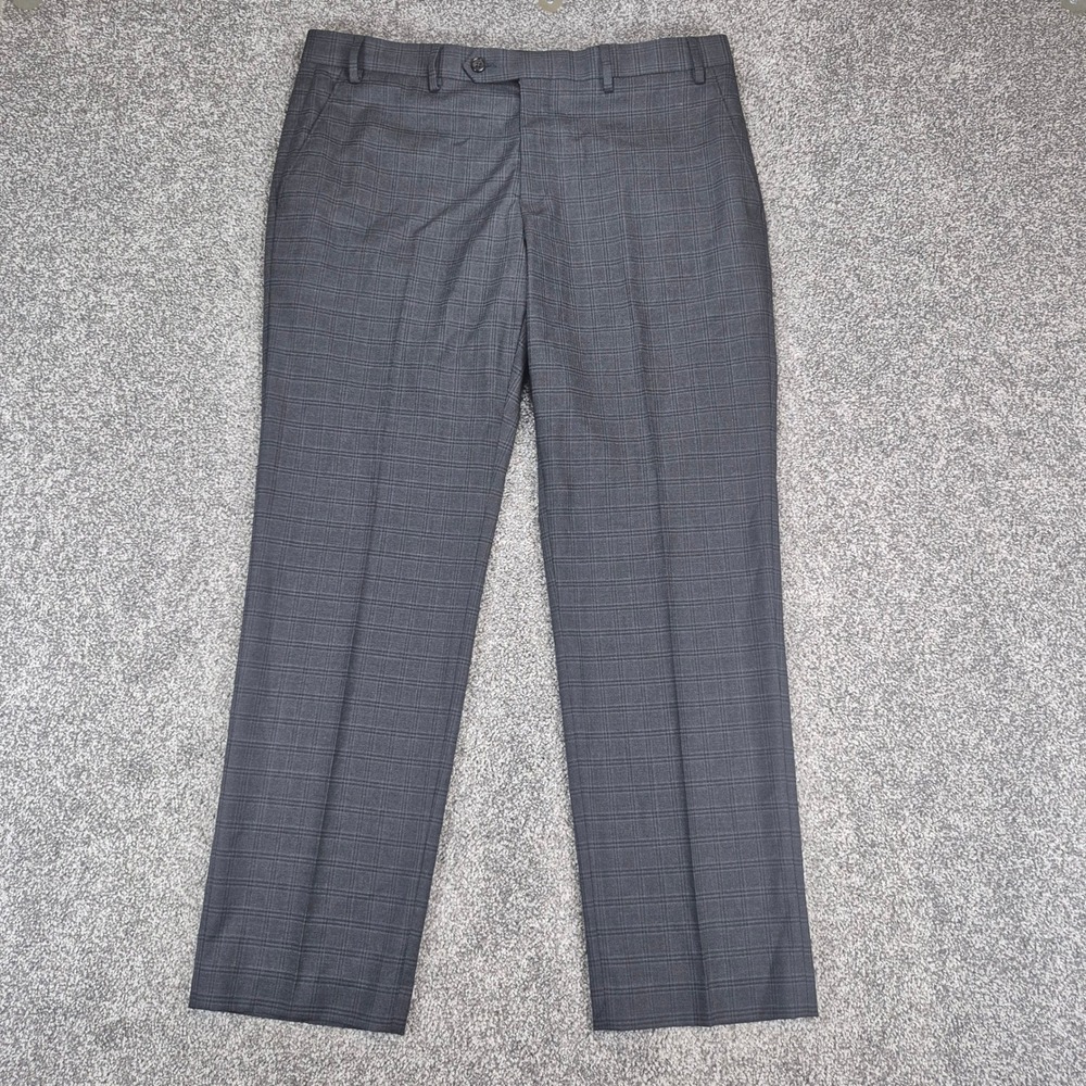 Ralph Lauren Dress Pants Mens 36x29 Gray Plaid Stretch Flat Front Trousers
